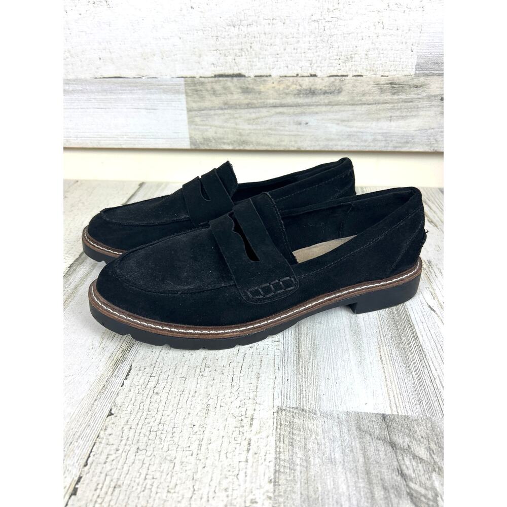 Anne Klein Women’s 9 Everly Black Faux Suede Slip-On Heeled Loafers Casual Shoes